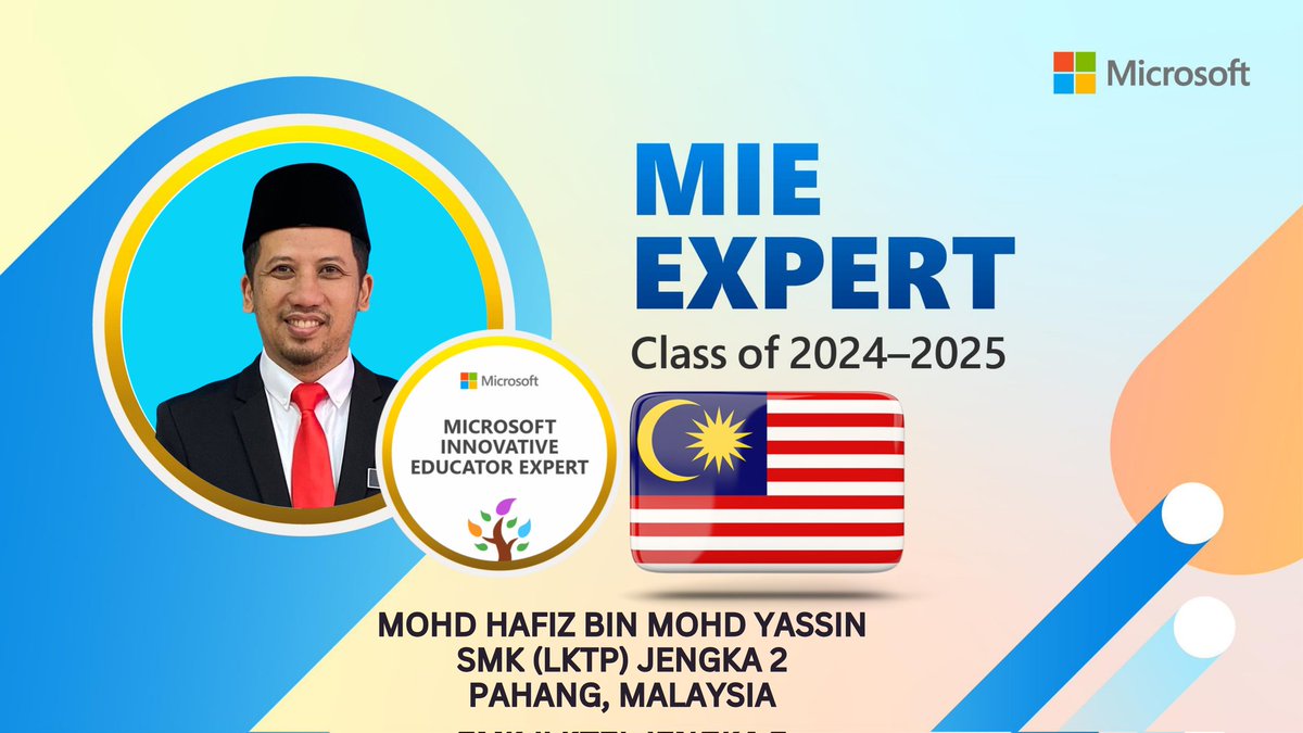 Congratulations to Ustaz Mohd Hafiz for successfully getting international recognition by Microsoft Education
#MIEExpert #EducatorsInTech #AlinEducation <a href="/MicrosoftEDU/">Microsoft Education</a> <a href="/MYMicrosoft/">Microsoft Malaysia</a>