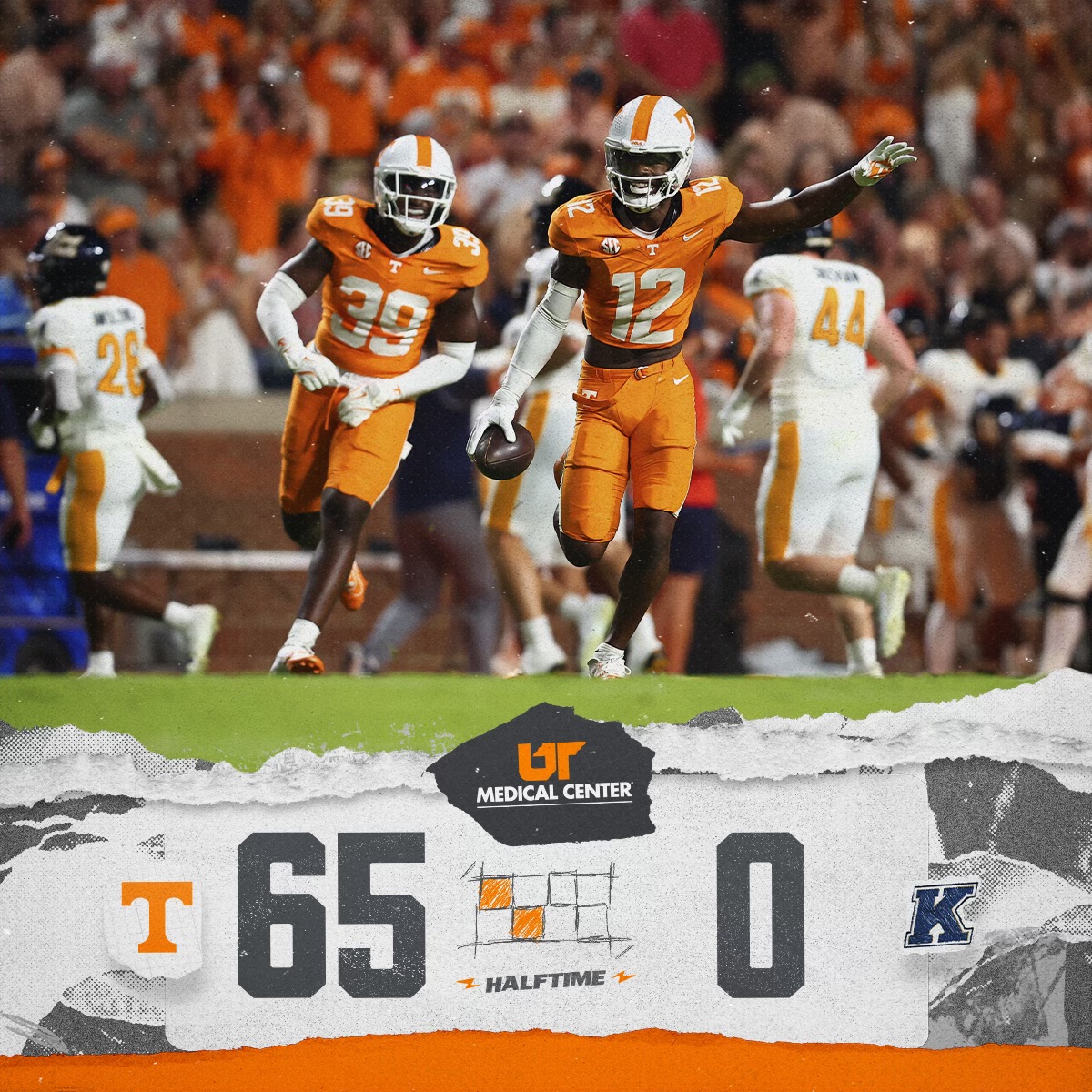 Most points in a half in Tennessee Football's modern era