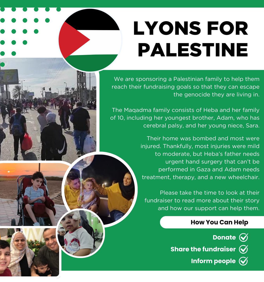 lyon4palestine's tweet photo. ❤️Hello everyone!💚

We are ready for round two of the giveaway. You have from now until September 30th to enter and help the Maqadma family reach their donation goal. Please just follow the rules below and share!

https://t.co/91wJAY8Ske https://t.co/W1UCx8qD1Q