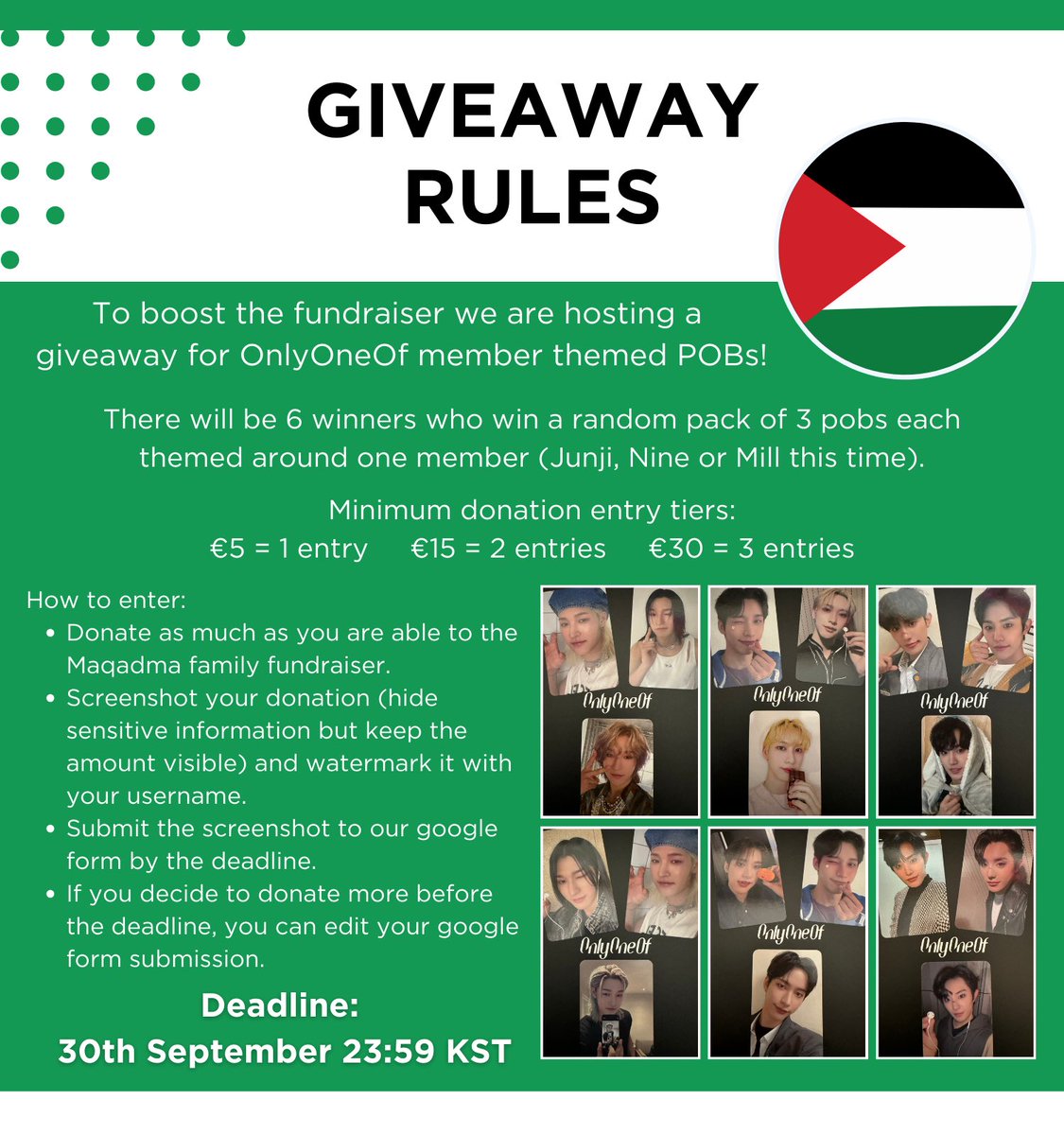 lyon4palestine's tweet photo. ❤️Hello everyone!💚

We are ready for round two of the giveaway. You have from now until September 30th to enter and help the Maqadma family reach their donation goal. Please just follow the rules below and share!

https://t.co/91wJAY8Ske https://t.co/W1UCx8qD1Q