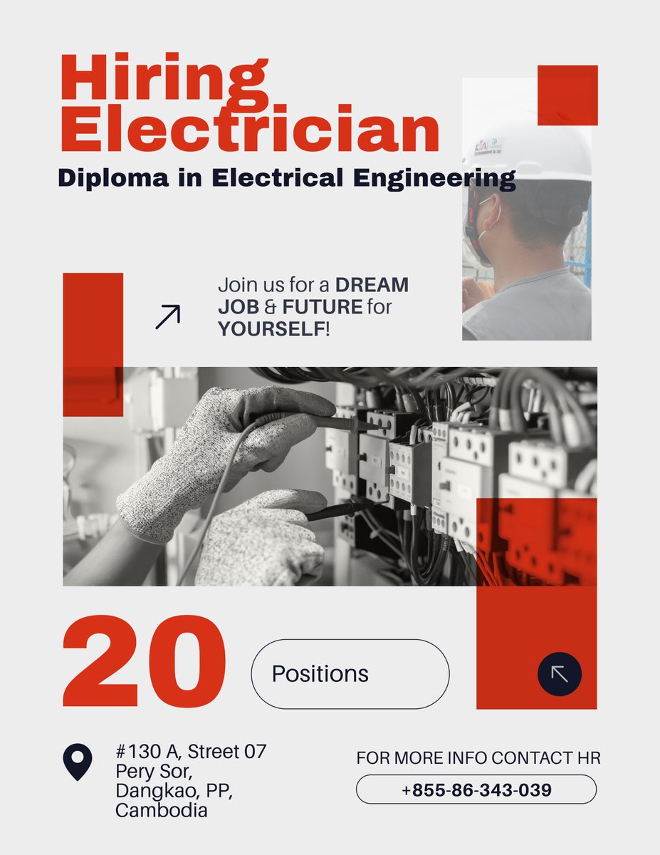 eia_kh's tweet photo. We are Hiring Electrician https://t.co/5DJqKvMsqk