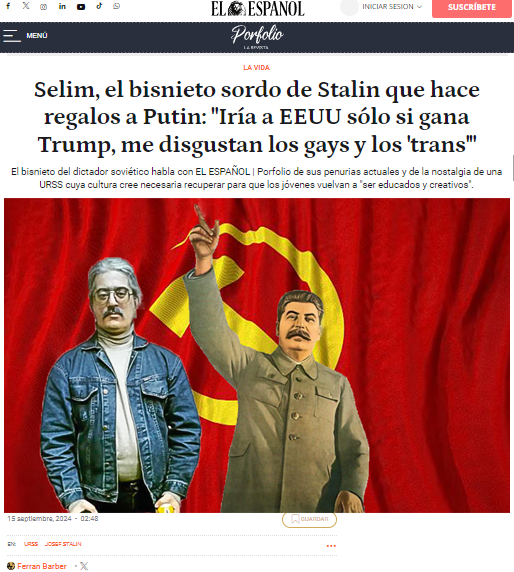 "Iría a USA si está Trump. Odio a los gays". Hablamos con el bisnietísimo de Stalin al principio de la guerra, y en <a href="/elespanolcom/">EL ESPAÑOL</a>  nos hemos interesado de nuevo por su opinión sobre el conflicto. Creció como un príncipe rojo y acabó como un sintecho 👇

elespanol.com/porfolio/la-vi…