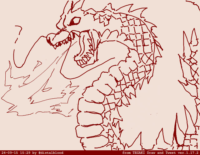 ゴジラ 「思い付きドラゴン #tegaki_dt 」|ゐぬのひと@艦娘バニーまとめ本作りたいのイラスト