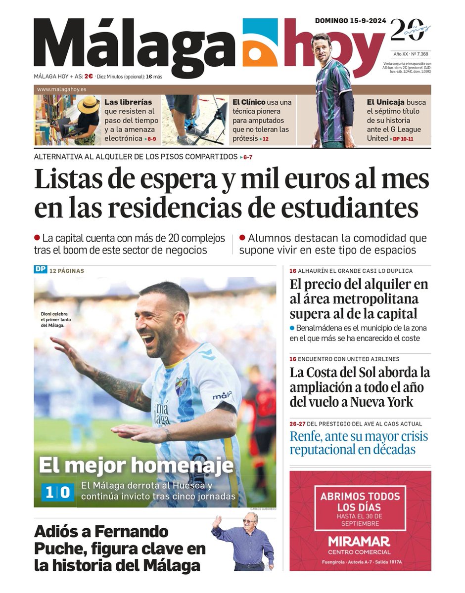 ¡Buenos días! Aquí tenéis la portada de <a href="/malagahoy_es/">Málaga Hoy</a> de este 15 de septiembre de 2024 #FelizDomingo #Málaga malagahoy.es