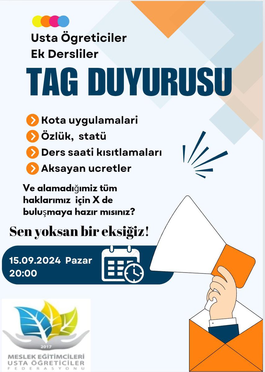 Usta Öğreticiler HEP BİRLİKTE TEK YÜREK oldu, mücadelede ben de varım dersen akşam etkinligimize bekleriz...

#KOTAYAhayırUSTAÖĞRETİCİmağdur 
#SonDakika

👇👇👇👇👇