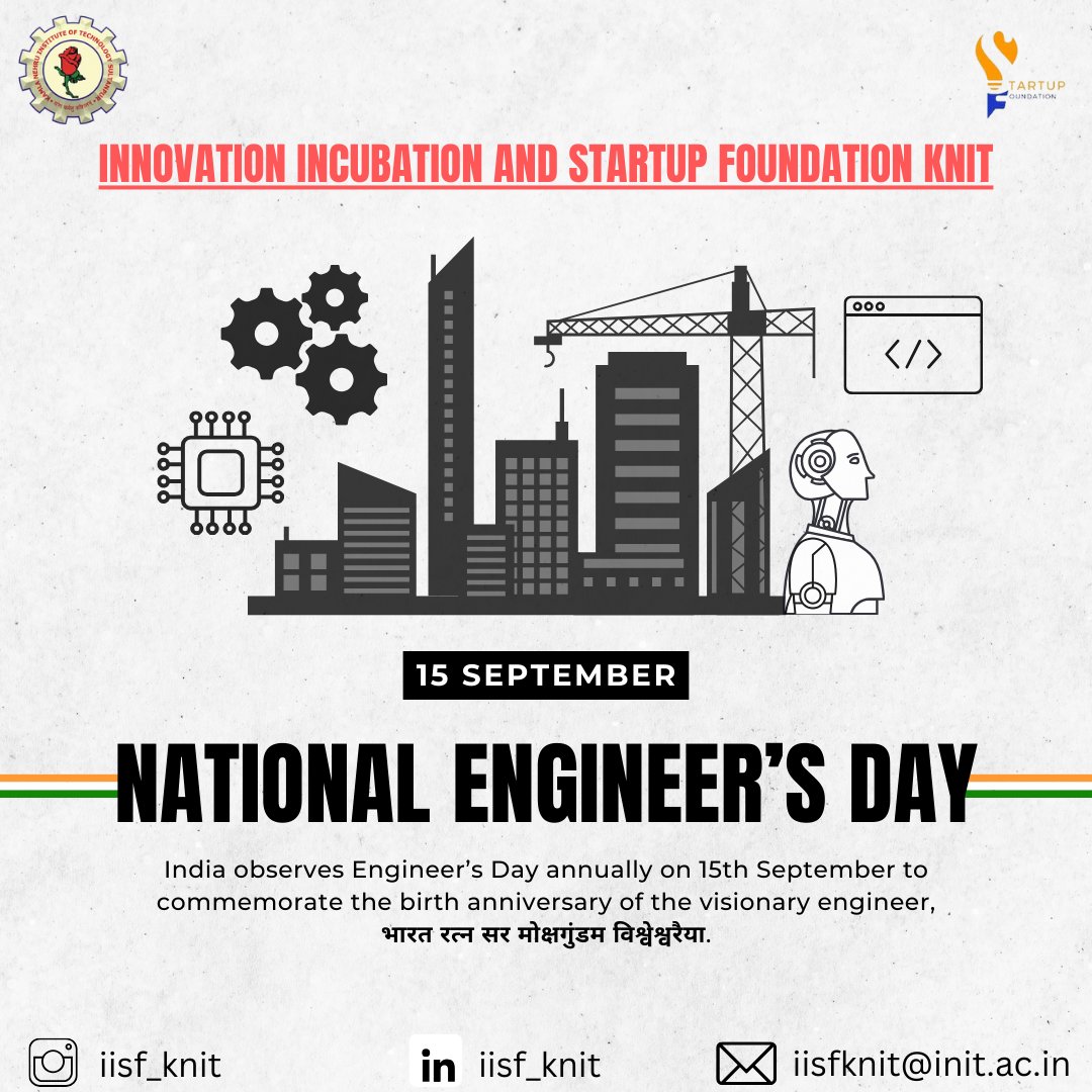 iisf_knit's tweet photo. "Engineers like Sir M. Visvesvaraya laid the foundation of modern India with their vision and grit. Let’s uphold the spirit of innovation and precision as we design the technologies of tomorrow. https://t.co/gTvi9WpTKk