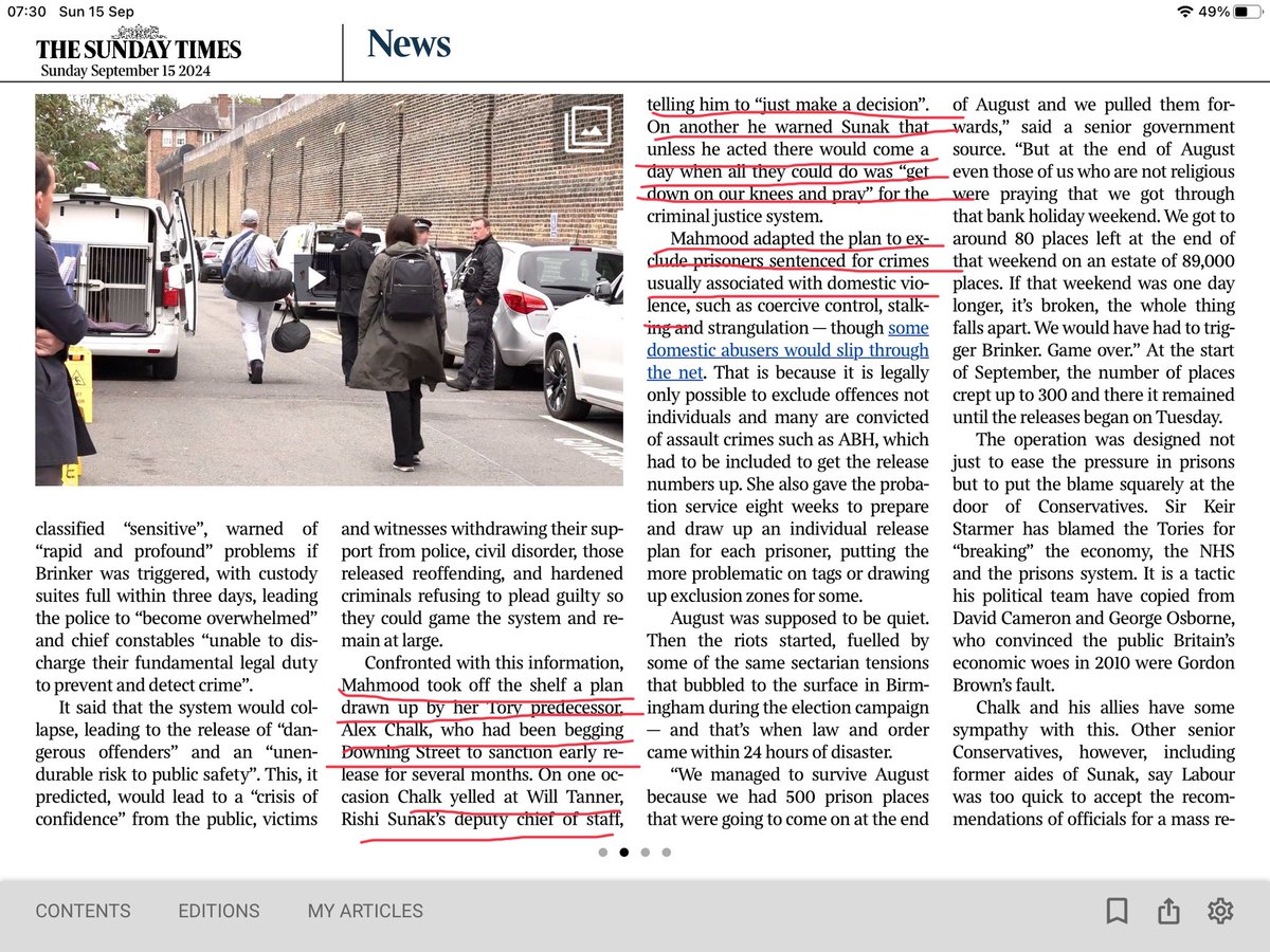 Anna_Soubry's tweet photo. Note to #Conservatives
Stop lying about the prisoner release scheme. 
Todays #SundayTimes makes clear Labour are implementing the last Govts plan which #Sunak refused, despite the pleas from his SoS for Justice Alex Chalk
#Labour improved the Cons plan by excluding DV offenders https://t.co/yGfLKNQJ4h