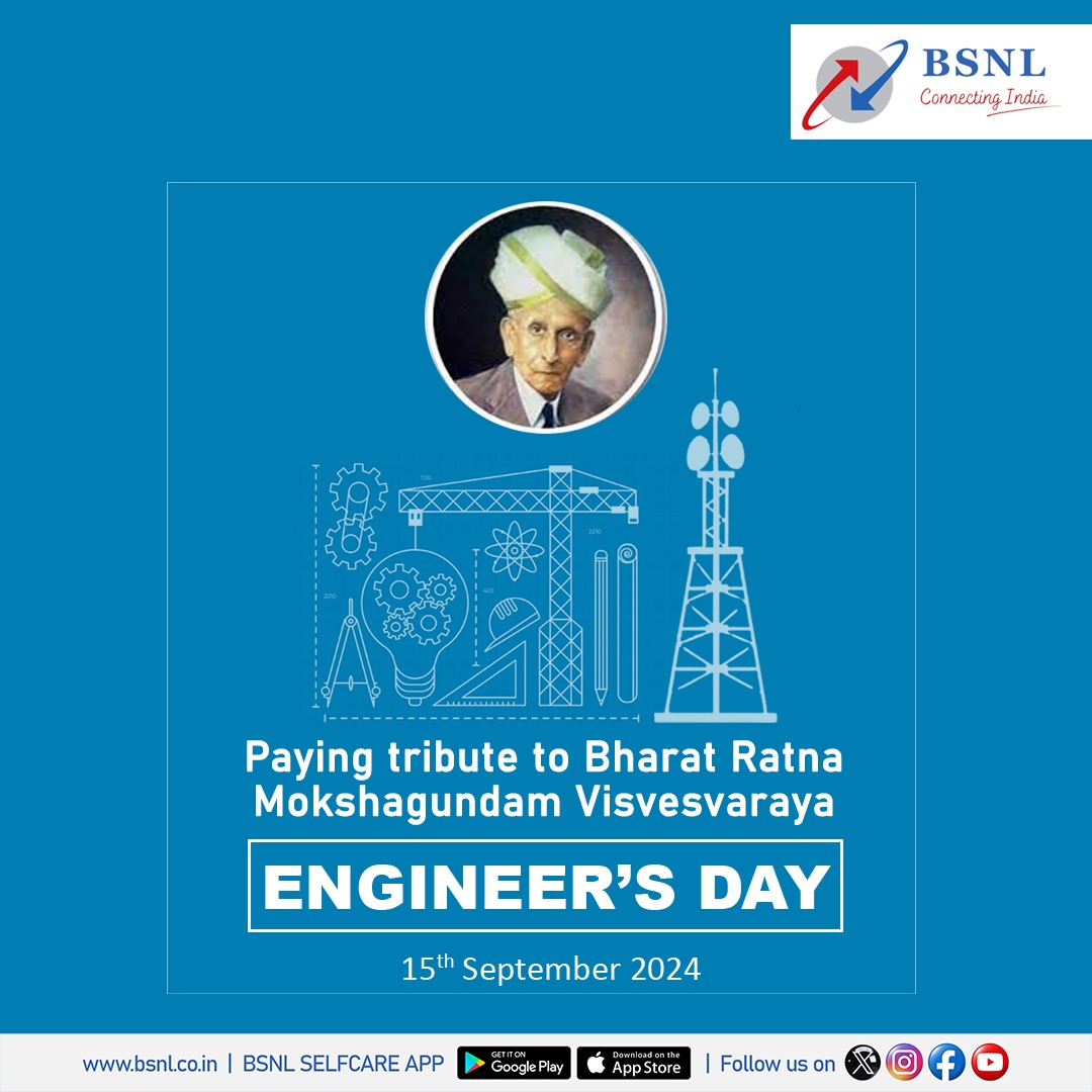BSNLCorporate's tweet photo. To the masterminds behind every call, every connection, and every signal.
Happy Engineers Day!

#HappyEngineersDay #EngineersDay2024 #SirMokshagundamVisvesvaraya #BSNL https://t.co/QOqOUkYmRq