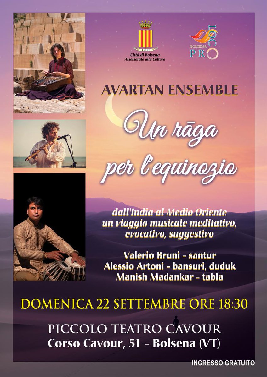 VisitBolsena's tweet photo. AVARTAN ENSEMBLE PICCOLO TEATRO CAVOUR ORE 18.30 INGRESSO GRATUITO https://t.co/eyPr7R5ZoW https://t.co/Z1f6rC8i0p