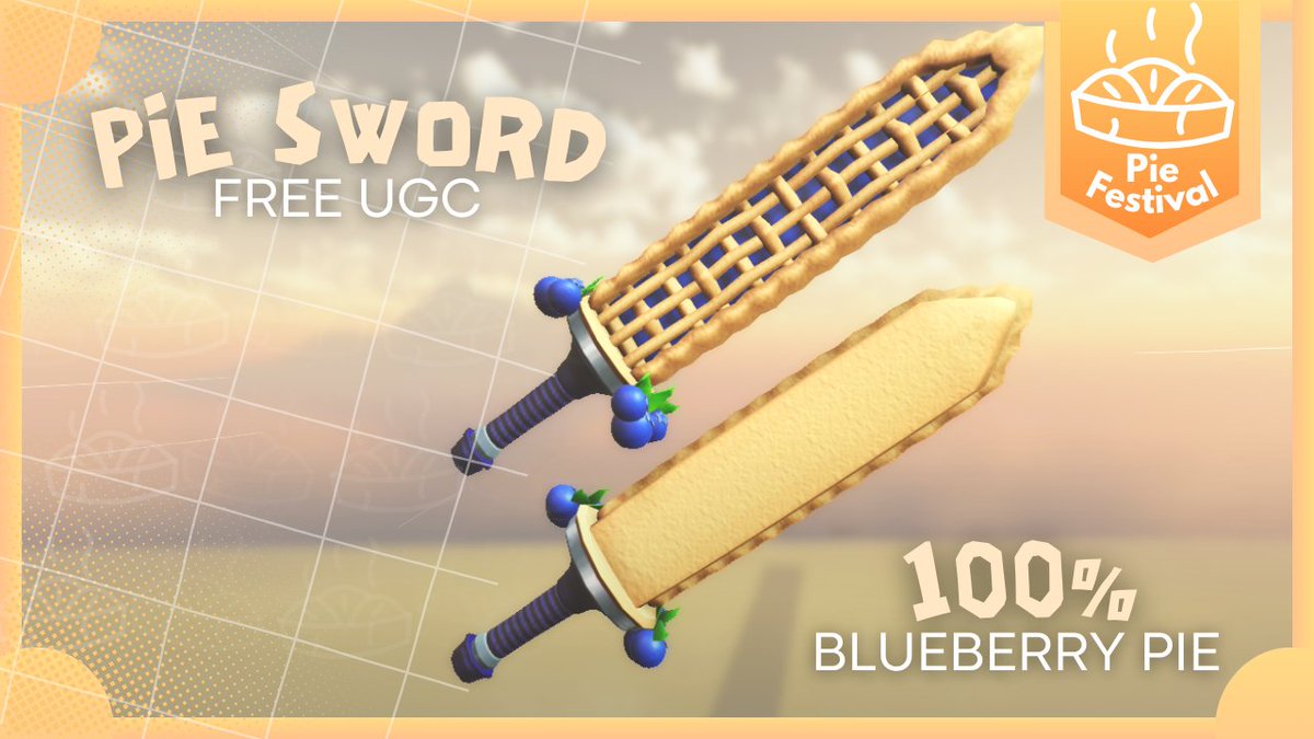 If you complete our UGC Event in Fall you will receive this awesome Pie Sword back accessory for FREE modeled by the incredible <a href="/JauntyArtStudio/">Jaunty</a> !

Spread the word and retweet so we can reach the moon!
discord.gg/8MwXSmCSNp

#FreeUgcEvent #FreeUgc #Ugc