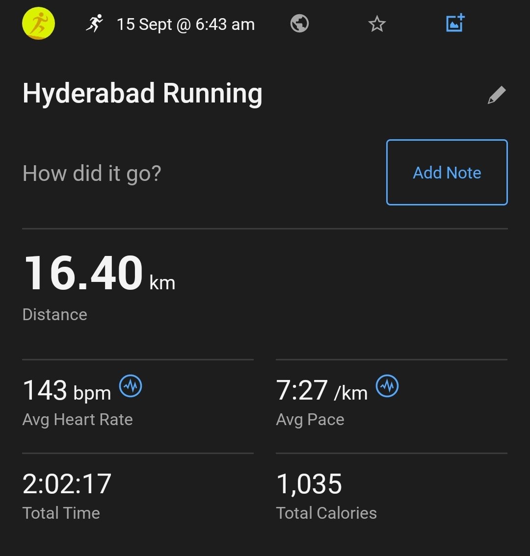 databaaj's tweet photo. #WeekendLSD of 16K. Had planned for an HM but started late. So, finished it at 10 miler. Kept it low impact. AHR has not come down to the pre sickness level as yet. 😠
Pace < 8:00 ✅
AHR < 142 ❎
Distance > 25Kms ❎
Wkly mileage>77 Kms ❎
#RunningTwitter
#Pledge24 #ARStats2024 https://t.co/1NY9GRXsId
