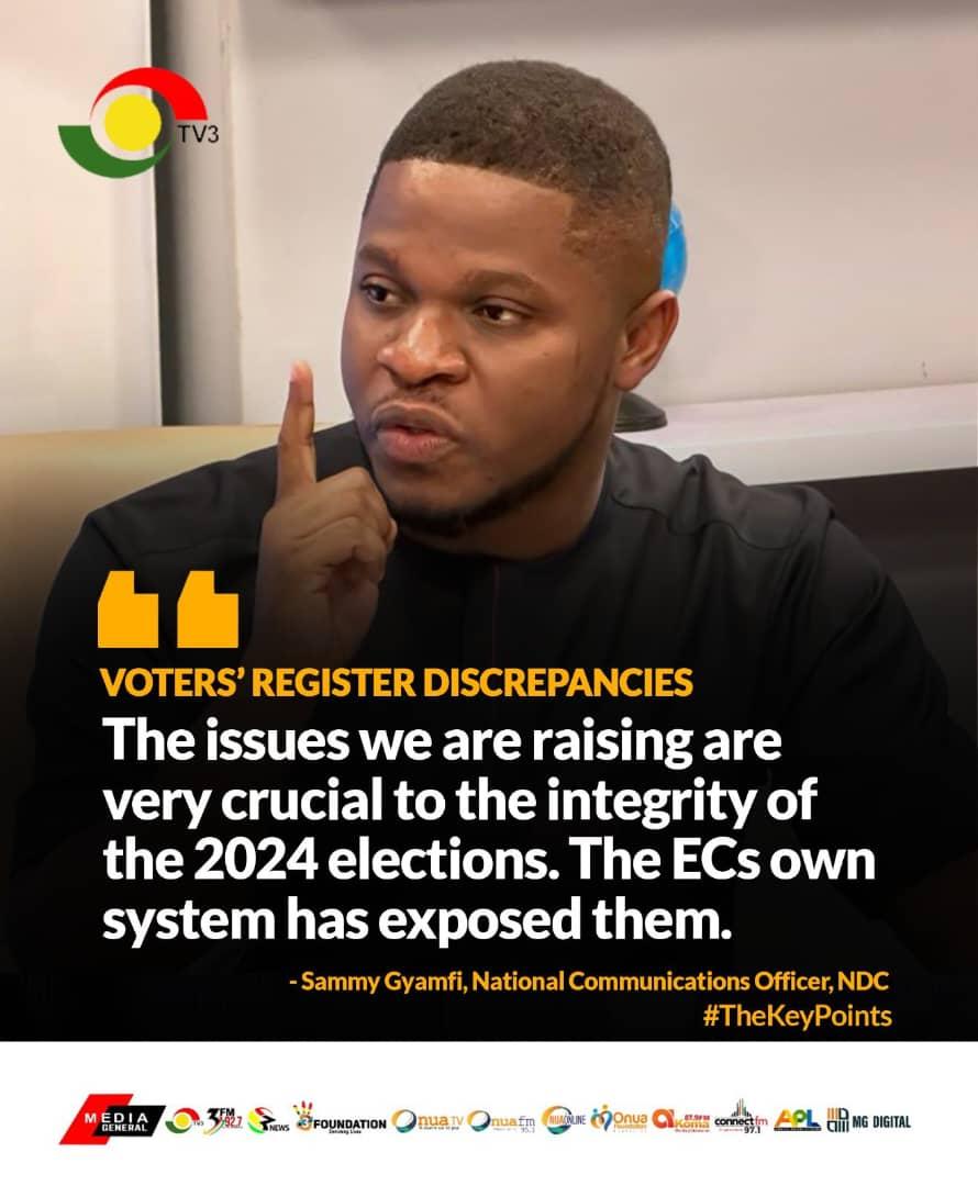 FrancisNuku's tweet photo. Lawyer Sammy Gyamfi _, National Communications Officer, NDC says the voter register discrepancies raise critical concerns about the integrity of the 2024 elections.
#CorruptEC
#CriminalJeanMensah https://t.co/NJPAgd0uz4