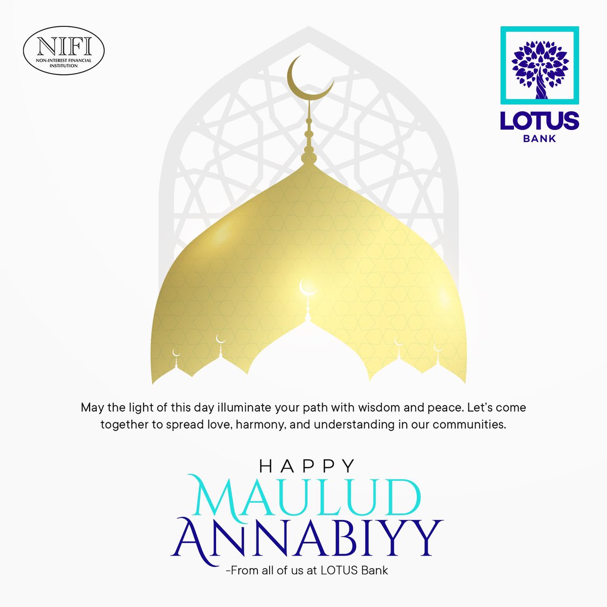 LotusBank's tweet photo. Happy holidays everyone!
From all of us at LOTUS Bank.

#eidmaulud #LOTUSBank #EthicalBanking #partnerprogressprosper #eidelmaulud #bankyourwaytomillions #referandearn https://t.co/1AnKoIfZN4