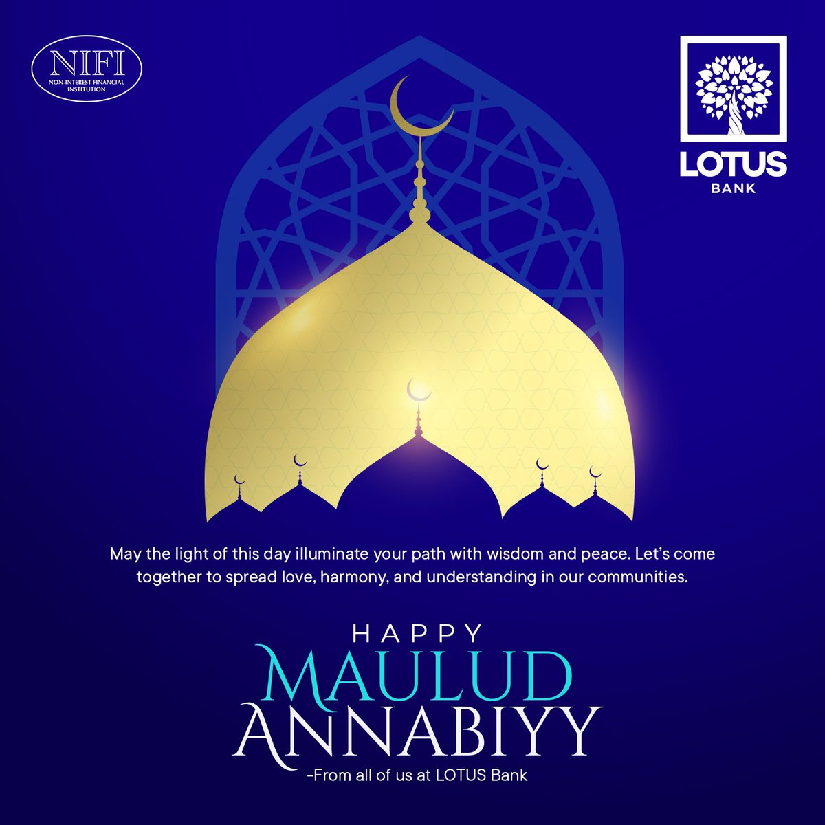LotusBank's tweet photo. Happy holidays everyone!
From all of us at LOTUS Bank.

#eidmaulud #LOTUSBank #EthicalBanking #partnerprogressprosper #eidelmaulud #bankyourwaytomillions #referandearn https://t.co/1AnKoIfZN4