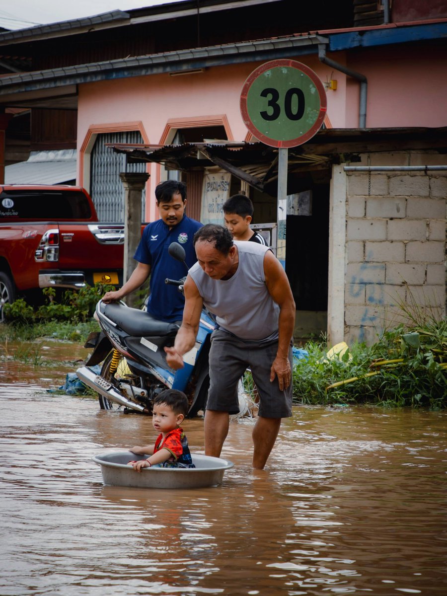 SimonNazer's tweet photo. Vientiane is now badly hit by floods, but amidst the devastation, it’s moving to see the Lao spirit intact – collective action, support, and smiles even in the toughest moments. #FloodResponse https://t.co/JgZFICJSCB