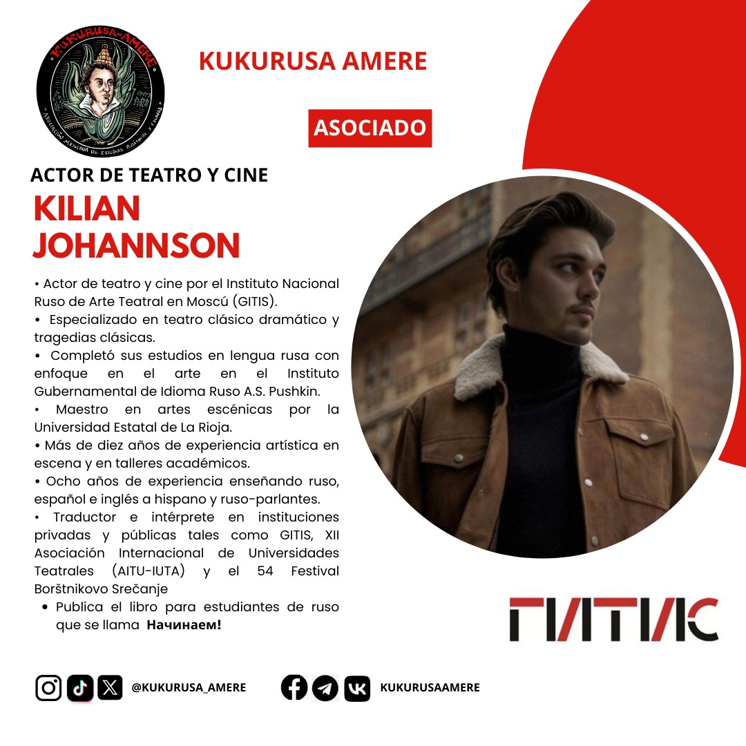kukurusa_AMERE's tweet photo. #AsociadosAMERE
#MiembrosAMERE
En nuestra asociación hay grandes artistas, hoy les presentamos a @KilianJohannson, actor de teatro y de cine.
No olviden seguirle en sus redes 🙌🏼✨
#Teatro #Artes #Culturarusa https://t.co/pK4cUNeQm3