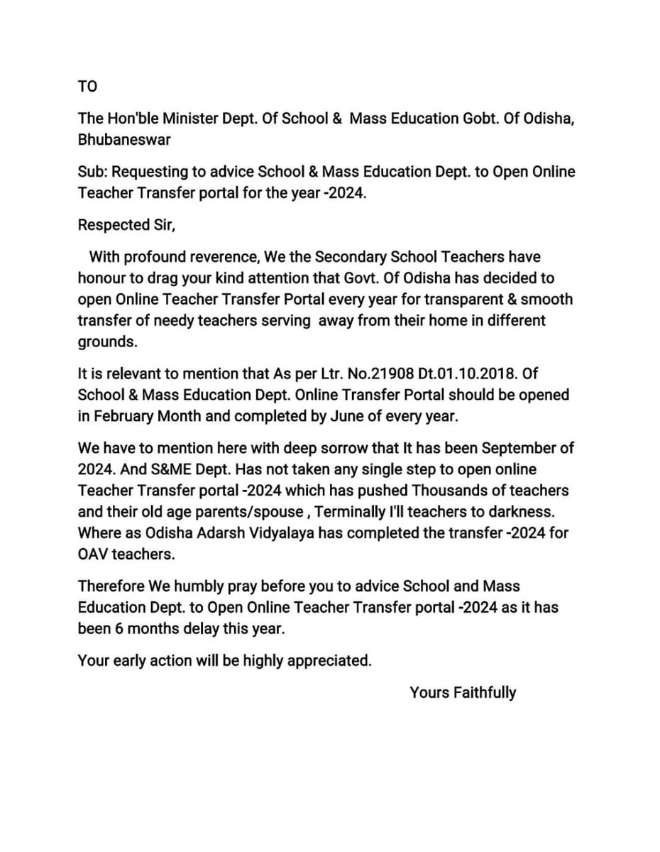 TAPU096's tweet photo. When the Online Teacher Transfer portal of Secondary Teacher will open for 2024 year calendar.
Plz release the notice very soon.
@OSEPA_Official 
@SMEOdisha 
@MohanMOdisha 
@CMO_Odisha 
@NityanandaBJP 
@PravatiPOdisha 
@KVSinghDeo1 
@SamalManmohan7 
@AprajitaSarangi
@dpradhanbjp https://t.co/UcxAR4wws8