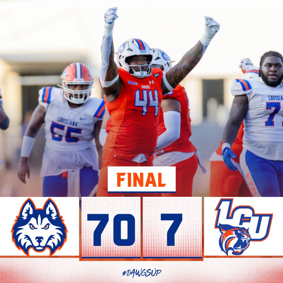 Huskies win! <a href="/HCUFootball/">HCU Football</a> controls it from start to finish and <a href="/HCUCoachBachtel/">Coach Jason Bachtel</a> earns his first win as the Huskies' head coach, 70-7!

#DawgsUp
#TheStandard