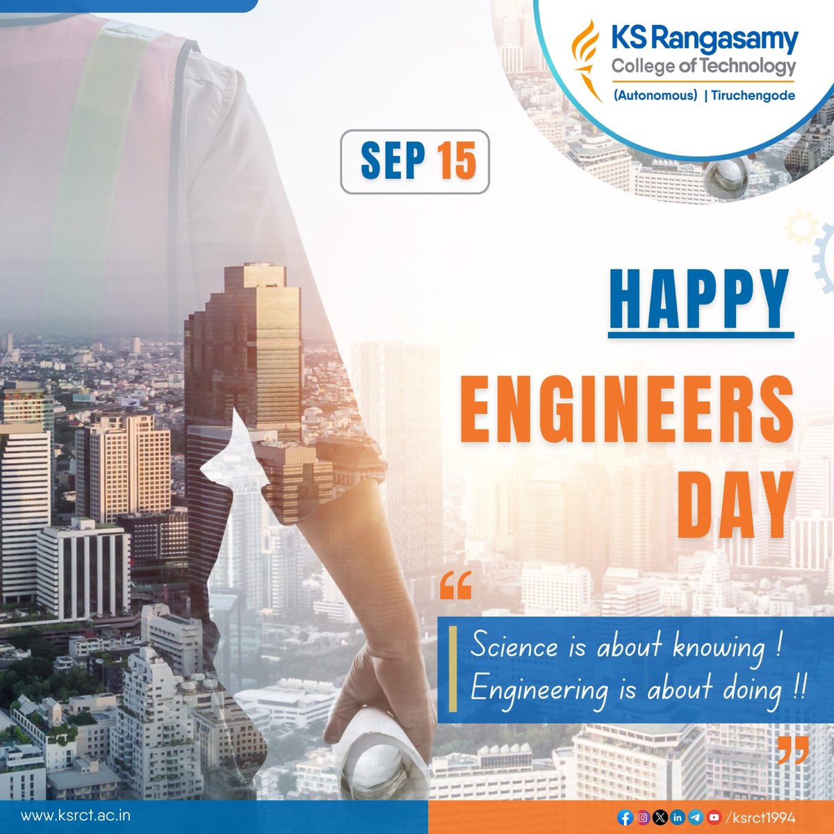 ksrct1994's tweet photo. Engineering is not just a profession, it's a way of life. #ksrct1994 wished Happy Engineers' Day to all the creators, innovators, and dreamers!
#EngineersDay #EngineersDay2024 #FutureMakers #EngineeringPride https://t.co/jwmQcjADrB