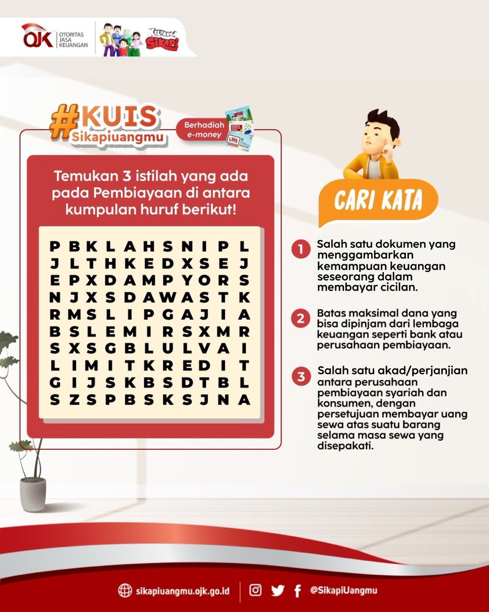 sikapiuangmu's tweet photo. Yuk cari 3 kata yang berkaitan dengan konten pekan ini yaitu pembiayaan kredit

Apa saja 3 kata itu? Cari tahu jawabannya dengan membaca konten pekan ini. Tulis jawaban Sobat di kolom komentar, lalu mention 3 Sobat lainnya agar bijak dalam memanfaatkan kredit 
#Sikapiuangmu https://t.co/1foIji3LUL