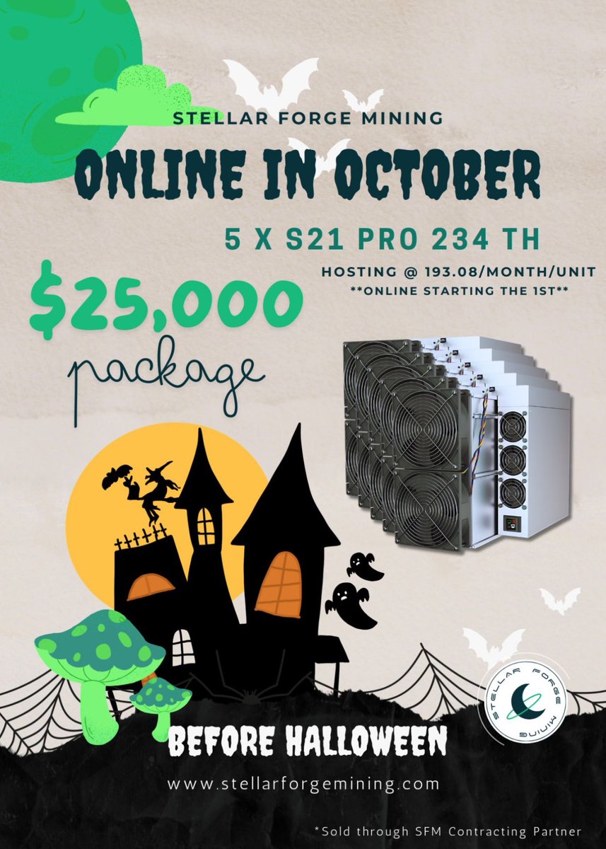 Get ready for a hauntingly good deal this Halloween! 🎃 

Reach out to the chat: stellarforgemining.com

#bitcoinmining #bitmain #bitcoin