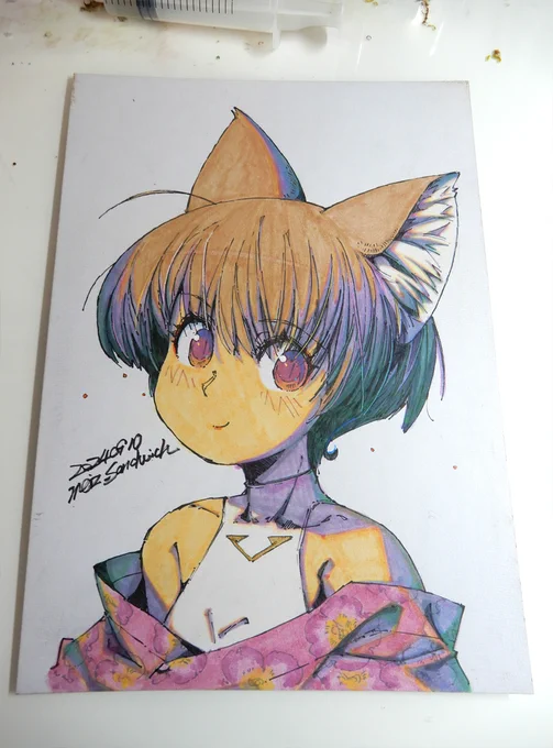 【アナログ2180:シノっちバストアップ】いつもと塗り方が変わっています。#水彩 #原画 #狐娘 