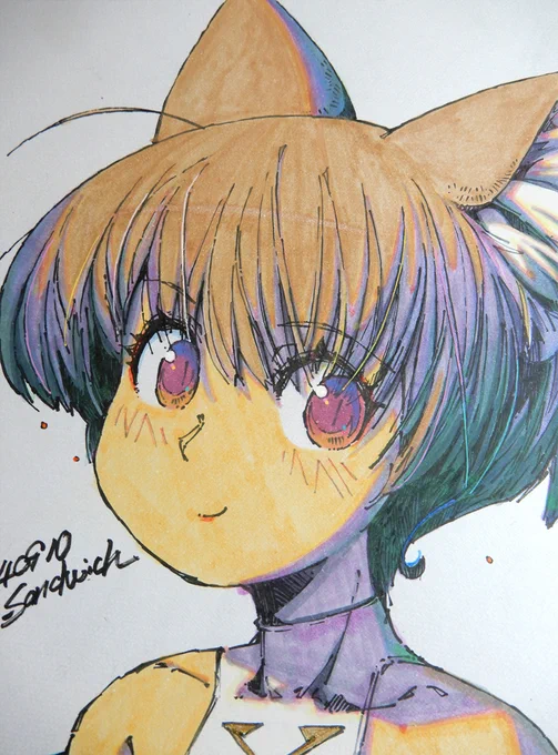 【アナログ2180:シノっちバストアップ】いつもと塗り方が変わっています。#水彩 #原画 #狐娘 