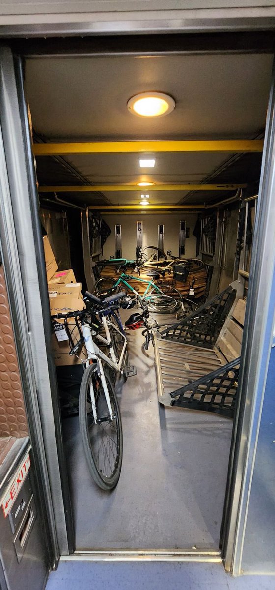 chicag0wl's tweet photo. the bike storage situation on each leg of my @Amtrak round-trip this weekend 🙃 https://t.co/c5JxERCdj2