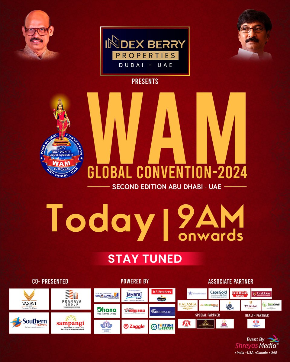 shreyasgroup's tweet photo. The wait is over!🥳🌟

TODAY marks the beginning of the most anticipated global event of 2024 - #WAMGlobalConvention2024.🔥

Stay tuned to: ▶️ https://t.co/v44p0t2meA

Event by @shreyasgroup ✌️

@WAMAryaVysya
#WAMGlobalConvention #WAMBusinessSummit2024 #WAMGlobalEvent #ShreyasMedia #ShreyasGroup