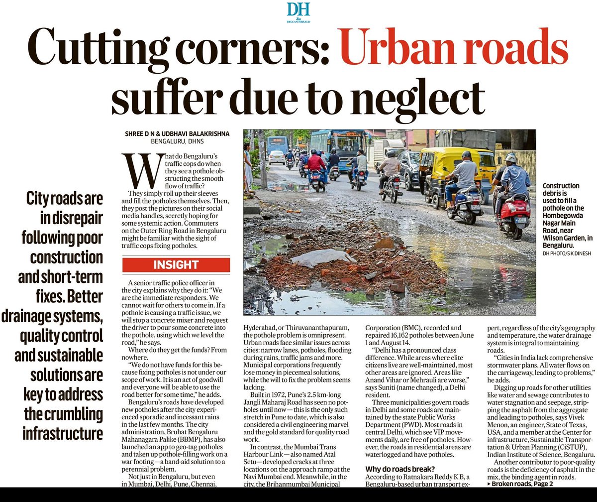 bhavibee's tweet photo. In this #DHInsight, @Chilipili and I explain why we suffer from poor city roads, noting that agencies responsible only do temporary fixes, not preventive maintenance. Inputs from @sivaetb @sudhirjourno @MBTheGuide @arjunraghunath

https://t.co/7uifAUdCoD https://t.co/WfFUbHEYTJ