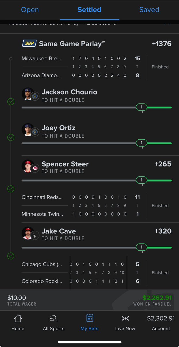 Thee3God's tweet photo. Incredibly rough MLB slate today but I got it done and cashed a +22529 ticket. Time to celebrate 🎉 #GamblingTwitter #GamblingX https://t.co/DrJ5R5sCv3