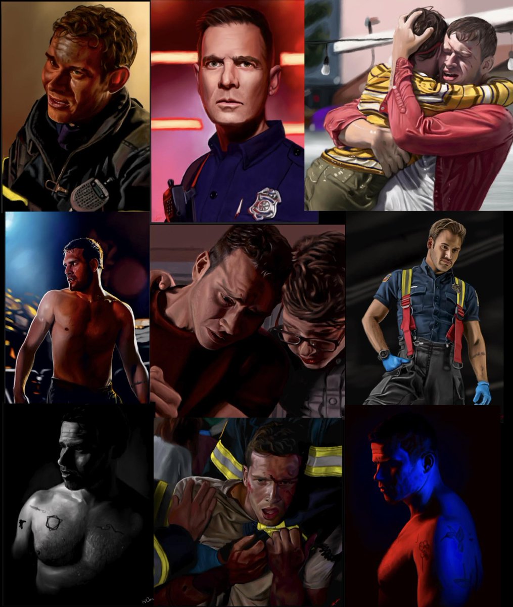 KGesslein's tweet photo. Thought I'd share some of my paintings I've been doing the past couple weeks. #911abc Is such a comfort show for my mental health lately it was an escape. #EvanBuckley #eddiediaz #bobbynash #oliverstark #fanart #paintings https://t.co/cPzrehetir
