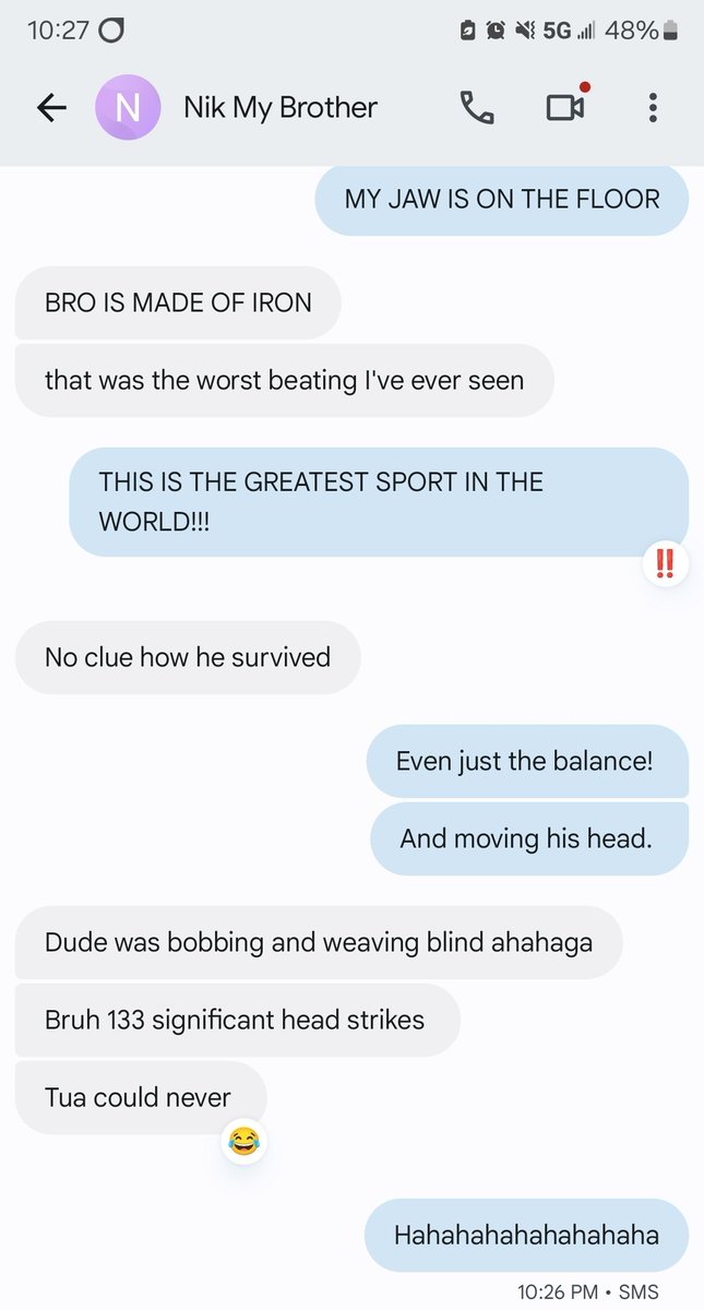 CCJumpR's tweet image. Text exchange just now with my brother. WOW!!! @ufc @espnmma #UFCNoche 😂🤣😂