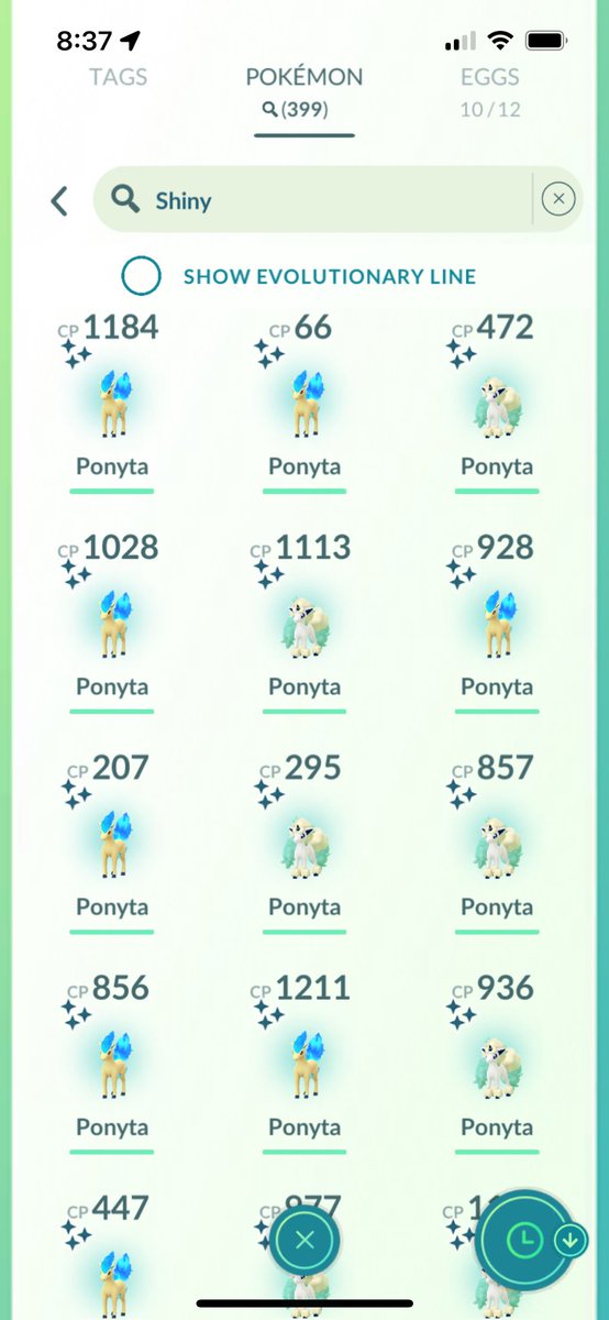 emeleechao's tweet photo. Ended up with 30 shinies during today’s community day 🤩

💙 15 Shiny Ponytas
🤍 15 Shiny Galarian Ponytas

What are the odds, or… evens? lol 
🦄✨🔥 https://t.co/p9sa9GFECW