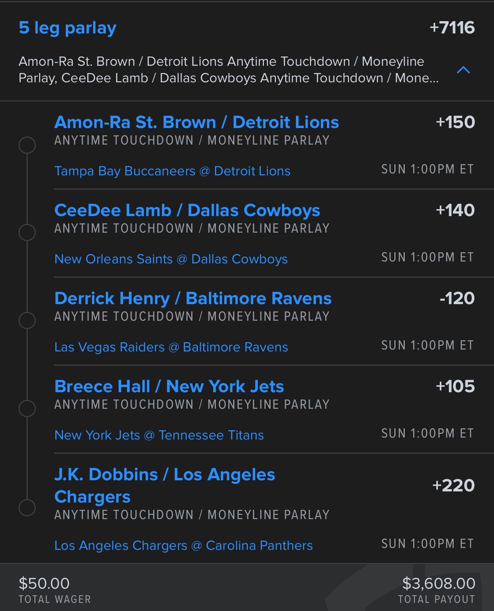onlyparlays's tweet photo. ATD ML Parlay (+7116) 🔥

When this hits, I’ll giveaway $500 to one follower who comments, likes, and reposts 🍀

Let’s have a Sunday! 🏈 https://t.co/ceyoSiJkS5