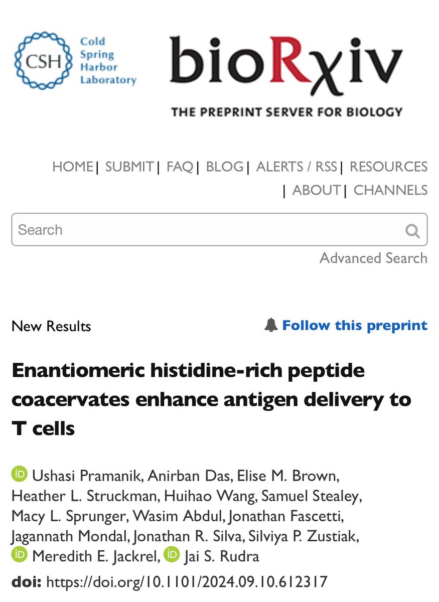 Dr. Ushasi Pramanik, Ph. D. (@_ushasispeaks) on Twitter photo Can peptides with D-amino acids show similar efficacy of forming coacervates and act as antigen delivery vehicle? Yes, it can! We report LLPS by D-peptides for the first time! Check out the latest pre-print from our group <a href="/JaiRudra4/">Jai Rudra he/him</a> <a href="/WashUBME/">WashU Biomedical Engineering</a> Can peptides with D-amino acids show similar efficacy of forming coacervates and act as antigen delivery vehicle? Yes, it can! We report LLPS by D-peptides for the first time! Check out the latest pre-print from our group <a href="/JaiRudra4/">Jai Rudra he/him</a> <a href="/WashUBME/">WashU Biomedical Engineering</a>