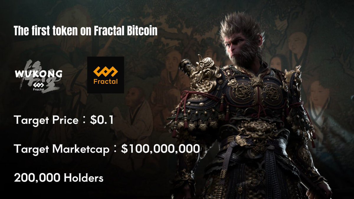 0x404page's tweet photo. 抽10个天命人，送 Wukong代币，分形比特币第一个原生Memecoin
20万持币人，目标千倍币，$0.1价格之前不要卖

Wukong 正进行Fractal Bitcoin 有史以来最大规模空投，以下项目持有者可以免费领取：
FB、Pizza、Sats、Ordi、𝛑、 Rats、DOG、GOODS、Rune Stone、Bitcoin Puppets

空投领取地址：https://t.co/VHbvWgmuBw

抽奖要求
- 关注  @FB_Wukong
- 点赞❤️+转发🔂
- 评论比特币地址
- 加入官方TG https://t.co/uofg8d8hd1