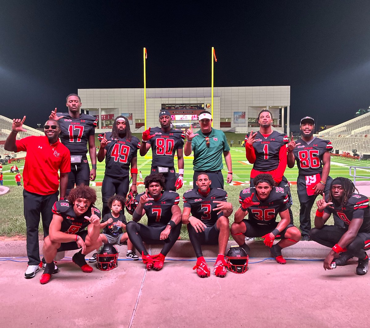 CoachGipson11's tweet photo. Big win in #BOOMTOWN! Had some big time dudes on campus today! Another night game next Saturday at Provost Umphrey Stadium! https://t.co/2ZZE8tLlLd