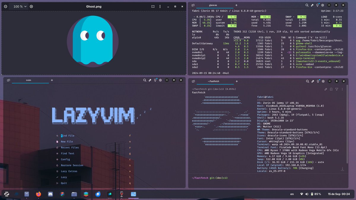 FabricioLennart's tweet image. 🌟 Excited to share a snapshot of my  customization! 💻✨ I&apos;m  using Zorin OS and combining the beautiful Catppuccin color palette  with some Dracula  icons. 🎨🖌️ This level of personalization  is something only Linux can offer! 🐧❤️ #Linux #ZorinOS