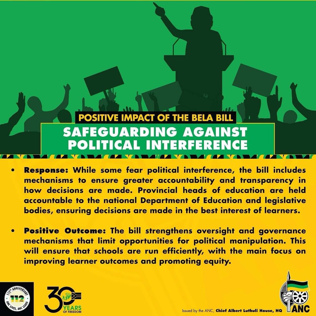 ANCECape's tweet photo. The ANC calls on all stakeholders in the education sector to embrace this important development and work together in ensuring the successful implementation of the BELA Bill for the benefit of our children, communities, and the future of our nation.
#OpenTheDoorsOfLearningToAll https://t.co/ldwO5qlpPW