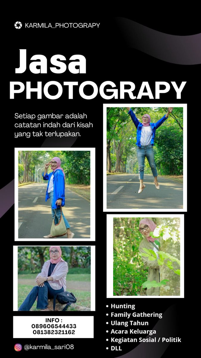 karmelia08's tweet image. Jasa Fotografi untuk dokumentasi berbagai event. 
Foto keluarga, meeting, ulang tahun, kegiatan kampanye, family gathering, kegiatan dll. Hasil memuaskan. 

Tarif masih promo 1 hari kegiatan sampe selesai bukan perjam. 

#jasaphotography 
#momen
#kampanyepilkada