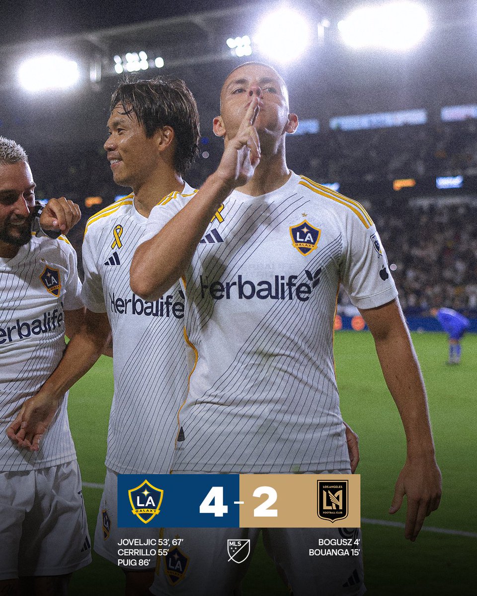 MLS's tweet photo. Comeback kings. 👑

@LAGalaxy score four unanswered to claim a blockbuster edition of El Trafico! https://t.co/RgiZ8Z8QKv