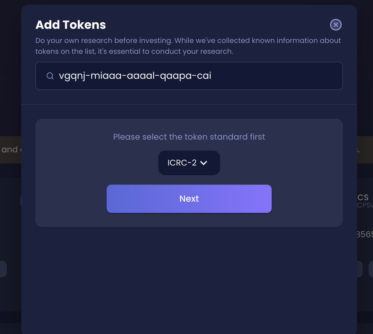 NnsDaos's tweet photo. Thanks to @ICPSwap team, they helped Nnsdao to solve the problem of adding tokens, go to the wallet page, click on add new tokens, enter canister id: vgqnj-miaaa-aaaal-qaapa-cai, next and then confirm the import, and you will see the ndp based on ICRC2. A new era is coming. In addition, in @plugwallettech @ME_WALLET_ ,  it can not see the token yet, we're contacting the Plugwallet&Mewallet team to solve this problem.