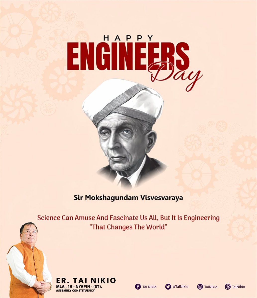 Tai_Nikio_BJP's tweet photo. Happy Engineering Day to all the brilliant minds who turn dreams into reality! Today, we celebrate not just the incredible innovations & achievements of engineers worldwide, but also honor the birth anniversary of Sir M. Visvesvaraya.
#HappyEngineeringDay https://t.co/0SzRsA6Vg4