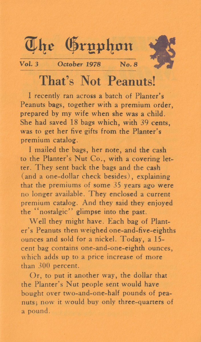 JakeJournals's tweet photo. In the Gryphon, Volume 3, Number 8, Walter Brovald publishes Part IV of The Moon, and discusses a supreme court decision on the First Amendment.
https://t.co/Di6pUfuBBb
#TheMoon #FirstAmendment #Peanuts #PlantersPeanuts #Squirrels #WalterBrovald #Letterpress #TheGryphon #AmateurJournalism #AmericanAmateurPressAssociation #ExpressYourself #WritingCommunity #PrintingCommunity
https://t.co/jeC4Ohw7KH