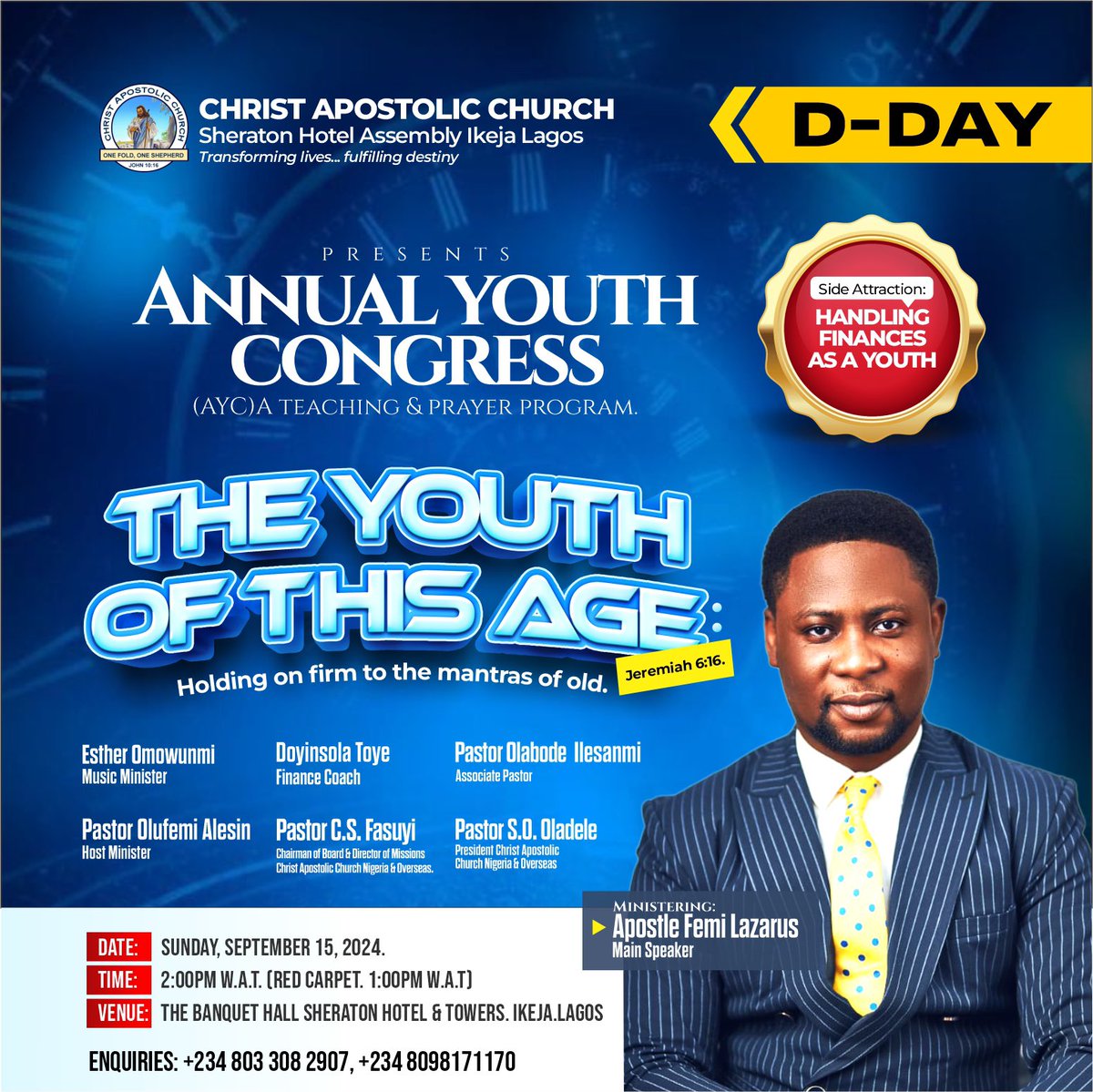 cacsheraton's tweet photo. TODAY IS THE DEAL DAY.

Plan to attend this great annual Youth Congress. 

https://t.co/I5dbx3C7hh

Let them register through 👆this link. It is is just for logistics alone.

#cacsheratonhotellagos 
#transforminglivesfulfillingdestiny 
#2024annualyouthcongress https://t.co/ZTMDd8GVtd