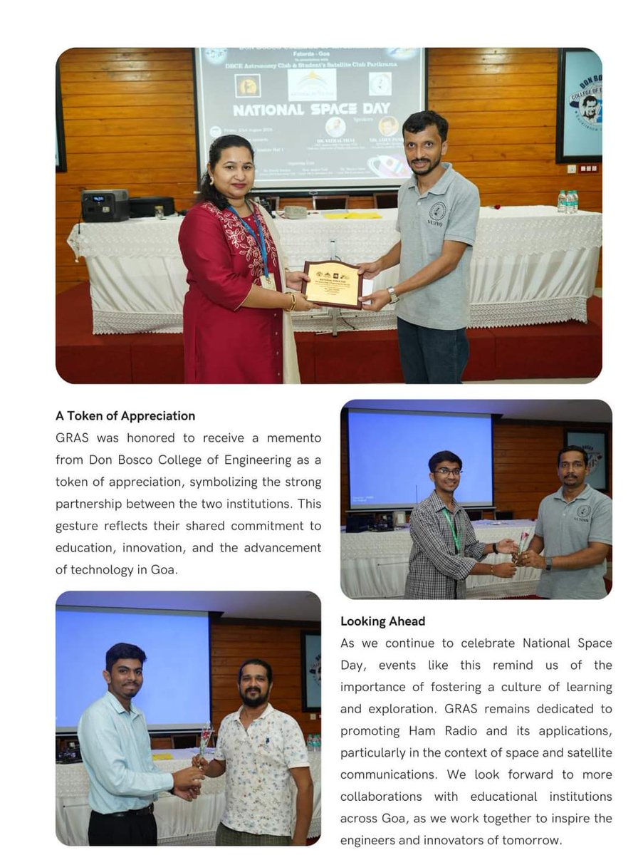 A day filled with cosmic conversations and radio waves! 🚀📡 The Goa Radio Amateur’s Society took National Space Day to the next level at Don Bosco College of Engineering! Special thanks to our stellar speakers Amey Pandey VU2YQ, Sandesh Bhat VU3FGJ, and Mahendra Kannawar VU2ZMK