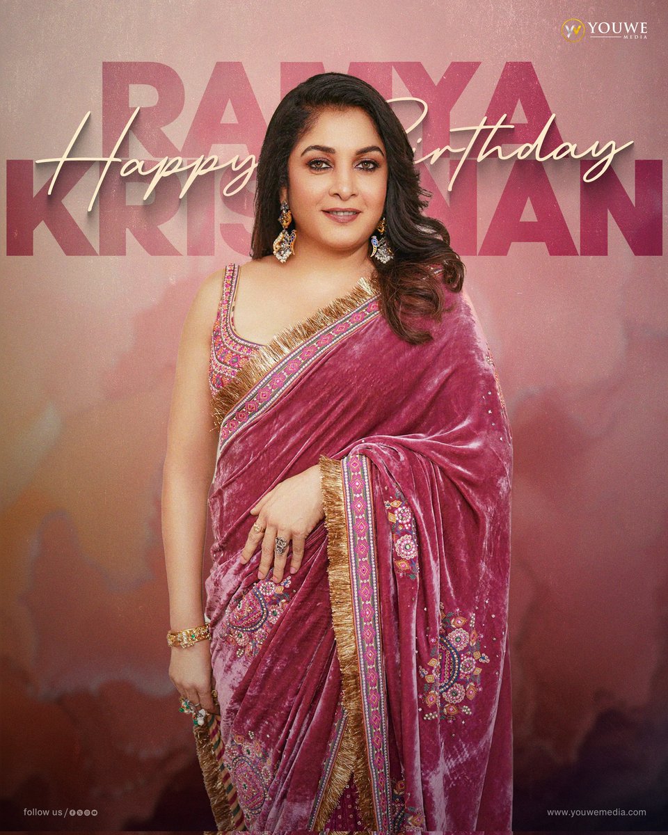 MediaYouwe's tweet photo. Happy Birthday to the ever-glorious @meramyakrishnan 💖

Your talent and grace continue to inspire us all. Have a fantastic year ahead ✨
 
#HBDRamyaKrishnan #HappyBirthdayRamyaKrishnan
#YouWeMedia https://t.co/jLLtflNhEh