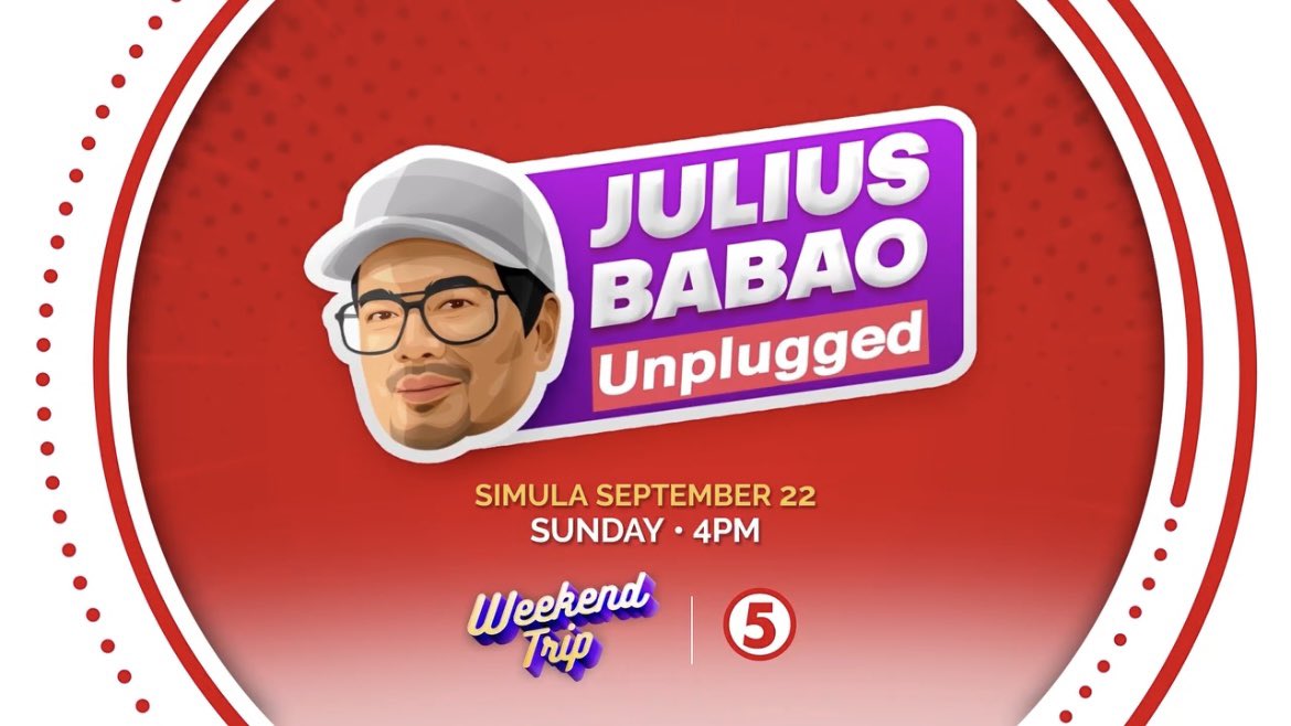 medyomedia's tweet photo. .@News5PH anchor Julius Babao’s vlogs will soon see a TV debut with #JuliusBabaoUnplugged. The show is set to premiere on Sept. 22 on @TV5manila.

It will air weekly on Sundays at 4 PM, replacing reruns of #PinoyExplorer.

#MedyoMediaUpdate | 📸 TV5

[1/2] https://t.co/E4QEII1Xlg