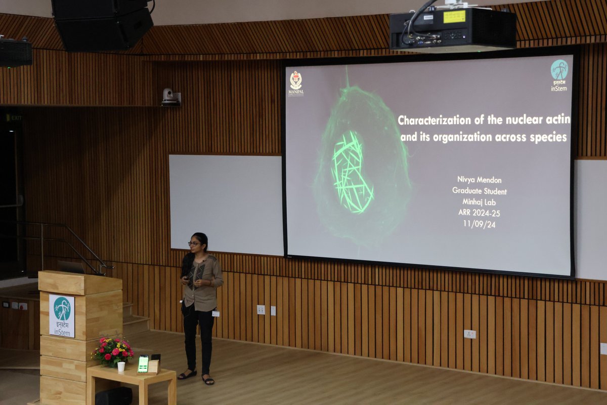 DBT_inStem's tweet photo. Student Talk #ARR2024
Day 2 Afternoon Session - Chemical Technology to study biological processes
@nivyamendon of @ms_chirps @cytoskeletonlab delivered a talk on "Characterization of the nuclear action and its organization across cell types"  
A brief Q&amp;A followed
@DBTIndia https://t.co/YCh9paQ0Oi